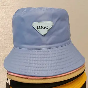 Venta al por mayor azul sombrero-Gorros de nailon personalizados para mujer, sombrero de cubo personalizado de diseñador, azul