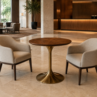 Table de bar moderne BILIDO, mobilier de salle à manger, plateau rond en bois couleur noyer, base en métal doré, table de salle à manger pour restaurant et jardin