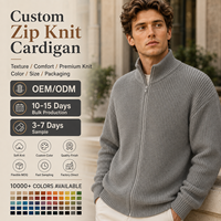 Pull cardigan zippé pour homme, tricot côtelé décontracté, manteau d'hiver personnalisé avec logo ODM sur le devant, pull d'hiver pour homme en gros