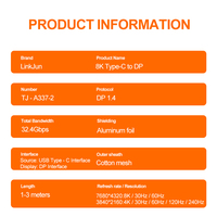 Premium Geflochtenes Typ-C A337-2 DP Adapterkabel PVC Überlegenes 8K UHD 60Hz 4K 120Hz 8K USB-C zu DP Kabel für Mikrofon Monitor