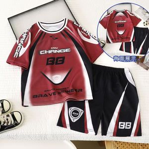 Conjunto <span class=keywords><strong>de</strong></span> uniforme <span class=keywords><strong>de</strong></span> baloncesto para niños - conjunto deportivo <span class=keywords><strong>de</strong></span> verano <span class=keywords><strong>de</strong></span> dos piezas <span class=keywords><strong>de</strong></span> manga corta estilo motociclista americano para niños - Product Image 3