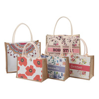 Op maat gemaakte logo eco-laminaat kleine & middelgrote jute cadeauzakjes, biologisch katoenen jute, herbruikbare linnen strand- en hessian boodschappentassen