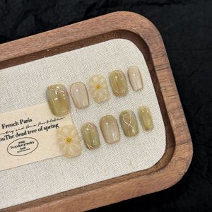 <span class=keywords><strong>Uñas</strong></span> Postizas Cortas Cuadradas Estilo Ojo <span class=keywords><strong>de</strong></span> Gato TSZS INS, Hechas a Mano, Negras, Rojas, Rosas, con Flores 3D, Lazo y Purpurina, Venta al por Mayor - Product Image 5