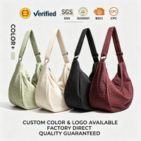 Sac bandoulière hobo à carreaux pour femme, grande capacité, en tissu bulle, avec logo et couleur personnalisables, sac à bandoulière décontracté pour le quotidien