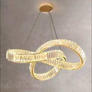 Lámpara colgante de acero de tendencia, candelabro de cristal K9 de lujo moderno de color champán decorativo - Product Image 4