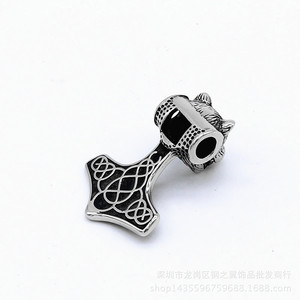 Yunnique – collier avec pendentif marteau de Thor, en acier inoxydable, design tête de loup, cadeau unisexe, bijoux à la mode - Product Image 2