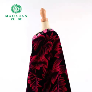 Tissu de velours de style moyen-orient 100% polyester personnalisé tissé tissu imprimé micro velours noir rouge 5000 pour robe - Product Image 1