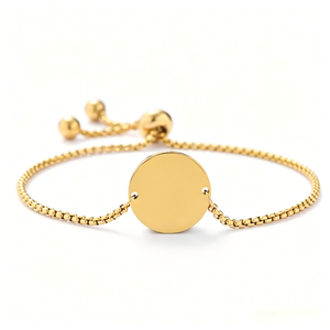 Pulsera de Disco Redondo con Moneda, Chapada en Oro PVD de 18K, Acero Inoxidable, Grabado Láser Personalizado con Inicial, Joyería Unisex al por Mayor - Product Image 1