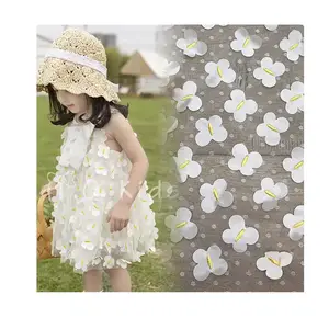 Vestido infantil de renda, bordado de pano pontilhado multicolor borboleta 3d com estampa de tule e malha de tecido