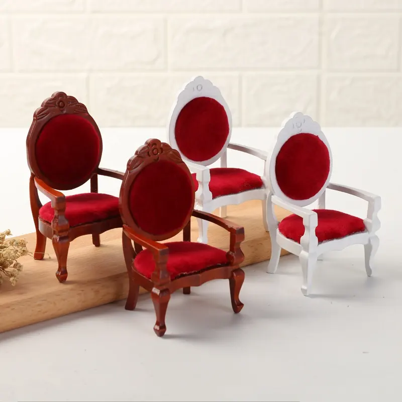 1:12 casa de bonecas mobiliário mini decoração em madeira maciça mini retro esculpida pêssego-em forma de cadeira