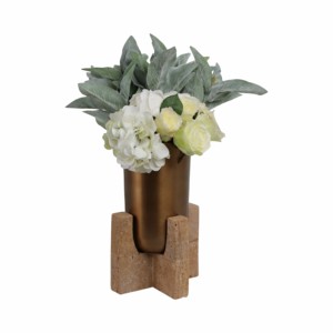 Vaso in metallo con base in travertino per l'arredamento di casa, soggiorno, camera da letto, ufficio. - Product Image 2