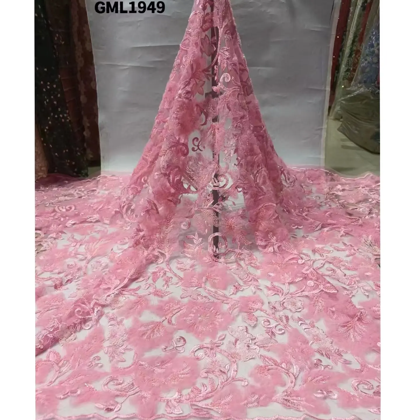 Nigeria Độc Đáo Màu Trắng Tinh Khiết Sequins Phi Mô Hình Wedding Bride Evening Dress Organza Hạt Chất Liệu Ren Với Handmade Ngọc Trai