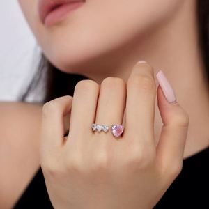 Dylam Sweet Design Fine Jewelry S925 Silver Non Fade Rhodium Plated Heart Shape 8A Iced Out Cut Cubic Zirconia <b>Open</b> <b>Rings</b> - Product Image 4