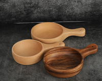 Bol en bois personnalisé de style coréen bol à salade de fruits d'acacia minimaliste avec longue poignée technique sculptée maintien durable de la maison