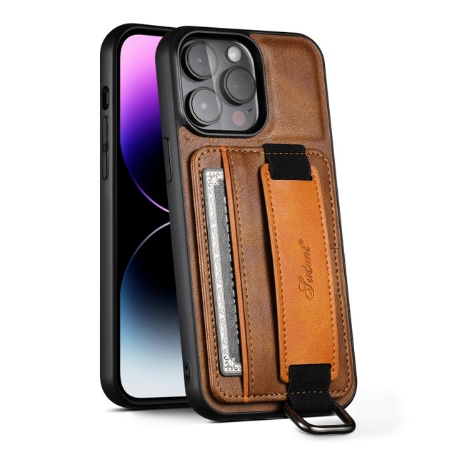 Luxury PU Leather Wallet Mobile Phone Case for iPhone 11 12 13 14 15 16 Pro Max 16 Plus With Wrist Strap Stand Shockproof Cover