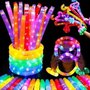 W8201 LED Flash Pop Tubes Jouet Sensoriel Glow in the Dark Party Supplies Favors Autisme Anti Stress Plastic Bellows Squeeze Toy - Product Image 1