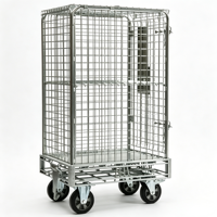Chariot de sécurité à roulettes démontables en treillis métallique (57x60mm) capacité 500kg, roulettes à frein en caoutchouc, panneaux métalliques galvanisés, mobile