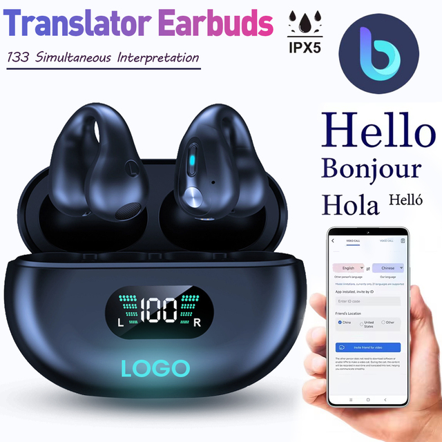 133+ AI Languages Noise-Cancelling Wireless Earphones High Battery Capacity Long Battery Life No Needing to Be Inserted the Ear