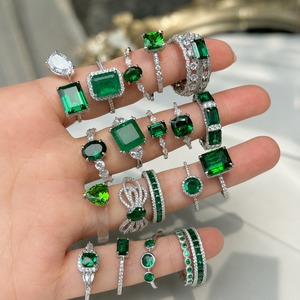 Shimmering High Jewelry 925 Sterling <b>Silver</b> Lab Grown Diamond Women 5A Zirconia <b>Eternity</b> Band Wedding Emerald Cut Stone <b>Rings</b> - Product Image 1
