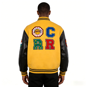 Nouvelle <span class=keywords><strong>veste</strong></span> de baseball universitaire tendance en laine et cuir pour homme, <span class=keywords><strong>veste</strong></span> bomber universitaire personnalisée avec patchwork brodé - Product Image 2