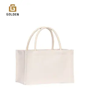 金色升华印花黄麻袋可重复使用食品杂货礼品包装购物拉绳黄麻手提袋批发黄麻袋袋