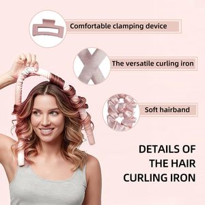 Vente en gros usine : Ensemble de bigoudis sans chaleur en forme de bandeau pour ondulations souples, avec rouleaux capillaires en soie pour le sommeil et bonnet en satin - Product Image 3