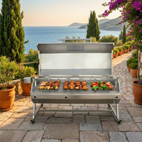 Barbecue moderne robuste en acier inoxydable résistant à la rouille, combiné gaz et charbon de bois, avec rôtissoire automatique 15W, finition brossée