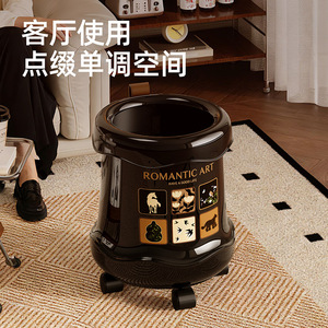 Romantic Art Trash Can With Wheels Large Capacity Indoor Use Cylindrical Design Living Room Bedroom Kitchen - Product Image 3