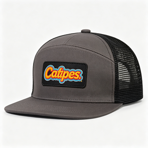 Wholesale Richardson Trucker <b>Hat</b> <b>Flat</b> Brim Grey Fabric Black Mesh Custom Woven Patch Logo Cap - Product Image 4