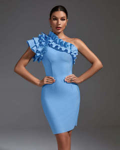 Ocstrade Vestidos דה Noche לגזור לפרוע צוואר אחת כתף מיני תחבושת שמלת Bodycon 2023 אור כחול קצר ערב שמלות F - Product Image 6