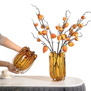 BEST Modern Large <b>Glass</b> <b>Vase</b> Table Flower Vessel Amber Gradient Grey Coastal Design Eco-Friendly Handmade Wedding for Living - Product Image 4