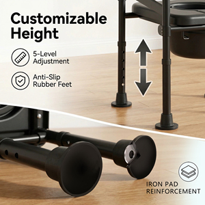 Chaise de toilette à dossier réglable avec design pliable pour personnes âgées et handicapées, siège de toilette portable avec coussinets doux pour les soins à domicile - Product Image 3