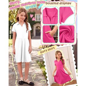 Robe Polo Uniforme Scolaire pour Filles, Coupe Évasée avec Poches, en Coton, Style Décontracté d'Été, Robe Skater - Product Image 5
