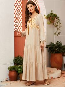 Robe longue pour femmes <span class=keywords><strong>grande</strong></span> <span class=keywords><strong>taille</strong></span> 0XL-4XL, manches longues, mode, brodée, plissée, <span class=keywords><strong>grande</strong></span> robe ample, vêtements islamiques conservateurs - Product Image 5