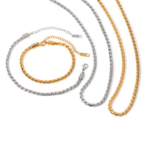 Sans ternissement 18K plaqué or acier inoxydable 3mm <span class=keywords><strong>Dan</strong></span> forme S chaîne collier Bracelet pour femmes minimaliste étanche bijoux - Product Image 6