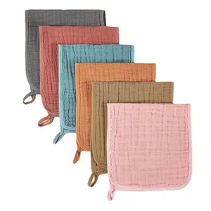 High Quality 100% Organic Cotton 6 Layers Solid Color Super Soft Bib And Muslin Burp Cloths Burping Towel For Baby