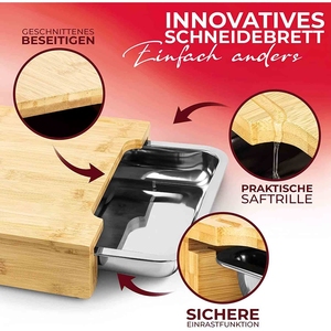 Planche à découper en bambou avec bacs de récupération et support pour <span class=keywords><strong>tablette</strong></span>, 2 bacs de récupération en acier inoxydable extra profonds, planche Frankfurt - Product Image 4