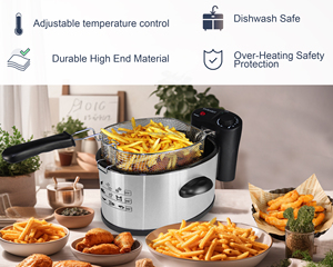 Appareil de cuisine, <span class=keywords><strong>friteuse</strong></span> électrique en acier inoxydable de 3,5 L avec panier, protection contre la surchauffe et contrôle de la température pour un usage domestique - Product Image 1