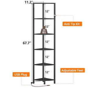 Étagère d'angle noire étroite de 67,5 pouces de hauteur avec étagère de rangement à 6 niveaux et éclairage LED - Product Image 2