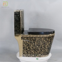 WC monobloc en céramique noir et or, à chasse directe, pour salle de bain de luxe, idéal pour la vente en gros aux hôtels et appartements