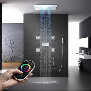 Grifo de ducha de lluvia de baño termostático LED, cabezal de ducha de cascada con función de música de chorro de cuerpo de latón de un solo mango - Product Image 6