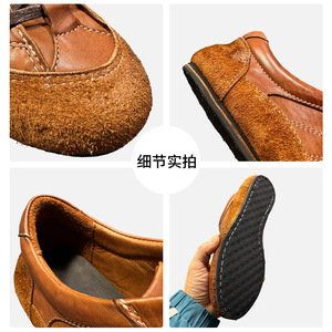 Chaussures décontractées pour hommes en cuir véritable couleur café, à talon plat, à lacets, pour usage quotidien, type mocassins - Product Image 5