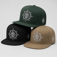 Gorra de Béisbol Personalizada 2026 con Bordado Pesado, Visera Plana, Diseño de Ojo Místico Bordado en 3D, 100% Algodón, 6 Paneles, Unisex, Cierre a Presión, OEM
