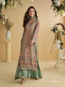 Moda Pakistaní, Elegante Salwar Kameez Tradicional Indio con Estampado Digital y Trabajo ZAari, para Fiestas, Tela de Piel sin Coser - Product Image 2