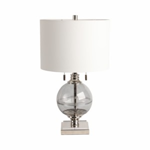 Lampada da Tavolo Globo in Vetro Moderna con Base in Vetro e Paralume in Tessuto per Camera da Letto e Soggiorno, Decorativa - Product Image 1