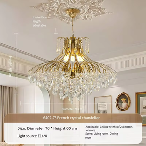 French Adjustable Height Pendant Lamp American Retro Style Luxury Gold <b>Crystal</b> <b>Chandelier</b> for Hotel Living Room - Product Image 5