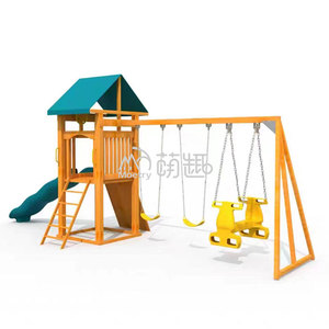 Moetry Grands terrains de jeux extérieurs en bois pour enfants Maison de jeu en bois Cadre d'escalade Ensemble de balançoire <span class=keywords><strong>avec</strong></span> <span class=keywords><strong>toboggan</strong></span> en plastique - Product Image 4