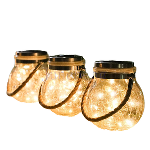 20LED cam Crackle kavanoz güneş bahçe ışıkları asılı Rattan kolu dekoratif veranda Yard çatlaklı cam küre güneş çim lambaları - Product Image 6