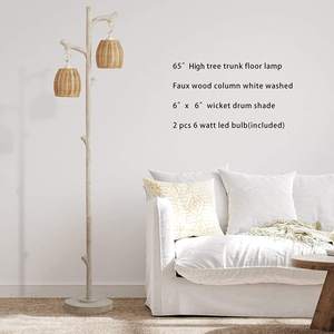 Nouveau Design Rustique Country Cottage Tronc d'arbre Faux Bois Colonne Résine Lampadaire Avec Abat-Jour En Rotin - Product Image 4