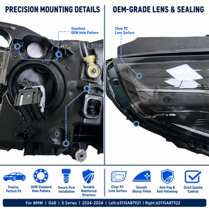 Conjunto de Faros LED Completos para <span class=keywords><strong>BMW</strong></span> Serie 5 G60 G68 2024 520i 530i 540i, Enchufar y Usar, Alto Brillo, Reemplazo Directo - Product Image 4